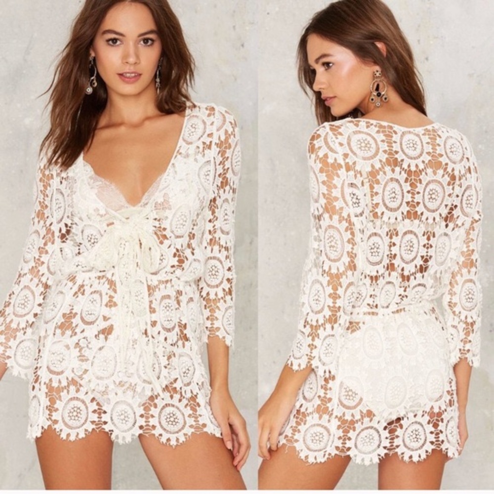 Lioness White Tie Front Crochet Swim Coverup